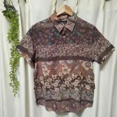 drug store's 花柄 半袖シャツ ブラウン系　アロハシャツ　美品