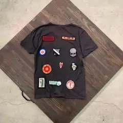 7SM1 【Johnbull】ワッペンたくさん　半袖Tシャツ　黒　古着used