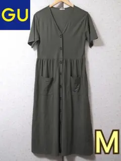 《ほぼ未使用》GU フロントボタンワンピース M カーキ