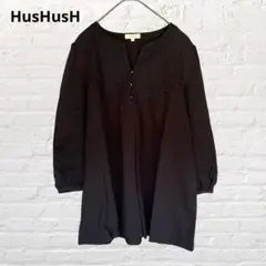 ハッシュアッシュ♡スキッパーシャツ ブラウス ブラック 黒 M綿100% 古着