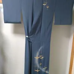 訪問着　紺色金鶴