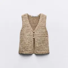 ZARA◾️ラスティック ニット ベスト ゴールデンブラウン M 未使用タグ付き