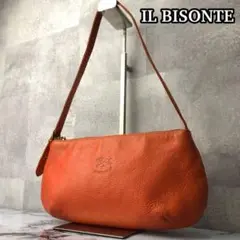 美品 イルビゾンテ ショルダーバッグ 刻印ロゴ ゴールド金具 レザー オレンジ