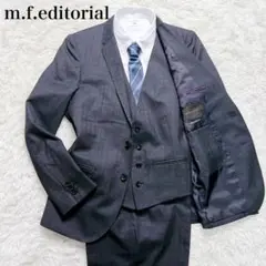 【美品】 m.f ビジネススーツ 3ピース SHINY WOOL ネイビー M