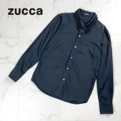 ZUCCA デザイン襟Yシャツ 長袖 ブラック サイズS*ZC835