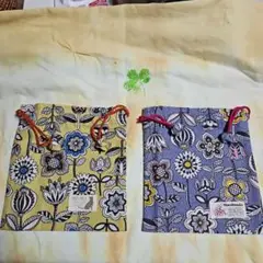 巾着　イェローとグレー2点　ハンドメイド