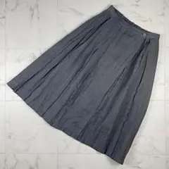 美品 ホームスパン リネン100% ラップスカート グレー サイズF*TA154