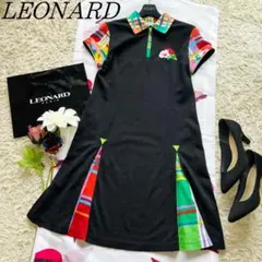 【美品】LEONARD SPORTS 柄切り替えポロシャツワンピースブラック38