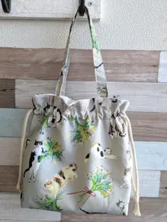 猫柄の巾着ミニバック ハンドメイド