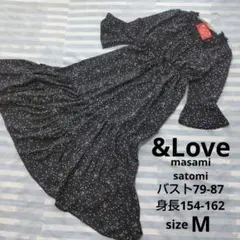 タグ付き＊アンドラブ&LoveガーリードットワンピースM黒：リボン・ロゴプリント