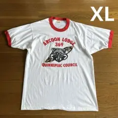 80s USA製 スクリーンスターズ リンガーTシャツ XL 白 赤 アライグマ