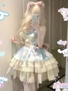 ゴスロリ ロリータ ドレス 水色 バタフライ ワンピース 甘ロリ ブルー