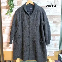【ZUCCA】グレーロングコート ニット モコモコ 裏地つき サイズM