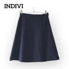 INDIVI ストライプ 台形　ひざ丈フレアスカート【M】オフィス フォーマル