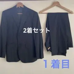 2着セット【A.S.M】メンズスーツ48 ストライプ　黒