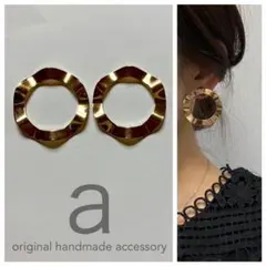 2054☺︎メタルゴールドウェーブフープのピアス☺︎