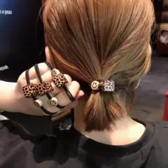 レオパード柄 スマイリーフェイス ヘアゴム 4個セット