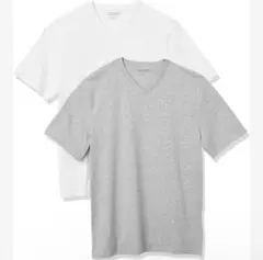 グレー ホワイト XS 2枚組 Tシャツ Vネック フィット 半袖 メンズ