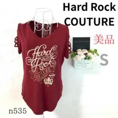 【ハードロックカフェ】レディース Tシャツ エンジ 半袖 ロゴプリント 軽め S