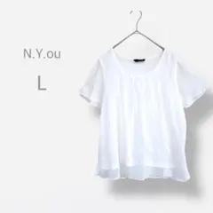 【N.Y.ou】　シフォンブラウス　オフィスカジュアル　フロントギャザー　洗える