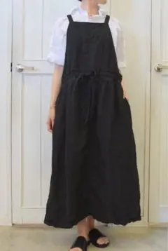 ◆美品◆ARMEN(アーメン) リネン　エプロンワンピース　ブラック