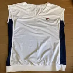 FILA Vネック メッシュTシャツ ホワイト/ネイビー