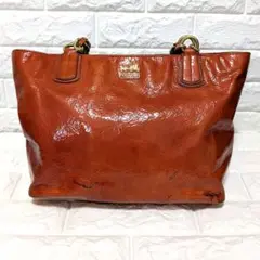 【未使用訳あり】COACHコーチエナメルハンドバックオレンジ系金具