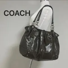 コーチ　coach エナメルバッグ　y2k ハンドバッグ　カーキ　バッグ