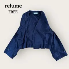 relume ネイビー ノーカラー クロップドジャケット カジュアル ナチュラル