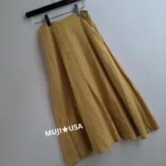 【MUJI.USA】♥マスタード フレアスカート ロング　麻　リネン
