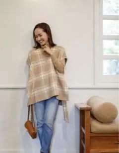 ★値下げ中★ bluelea 完売オーバーサイズウールポンチョ チェック柄