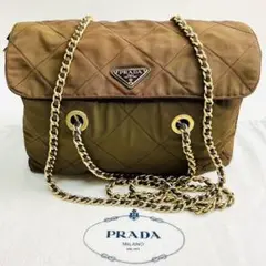 ●極美品●プラダ チェーンバッグ ショルダー グラデーション ナイロン カーキ