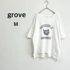 【グローブ】半袖 Tシャツ (M) ホワイト ロゴ 猫 シンプル 綿 ♡美品