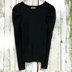 ☆Bab☆美品☆リブニット カットソー タイト パフスリーブ ブラック M 長袖