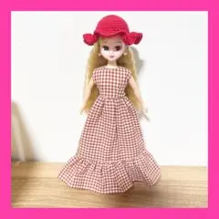 22cmドール服 赤のギンガムチェック柄ワンピース