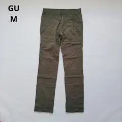 GU オリーブグリーン ワークパンツ　フタ付きポケット　カジュアル　細身