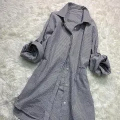美品 ウィムガゼット ストライプ プルオーバー ロングシャツ ロゴ刺繍