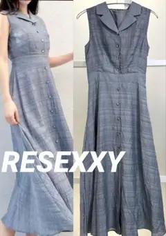 RESEXXY リゼクシー シアーパターンフレアワンピース ブルー