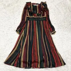 美品 レディアゼル ラメ マルチ ストライプ ワンピース フリル M