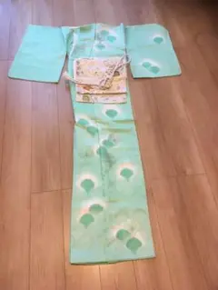 【着物セット】訪問着 扇 菊 袋帯 薄緑 刺繍 入学式 七五三