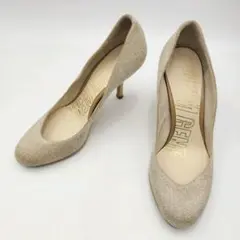GLAM GENE✨パンプス ベージュ布×ポインテッドトゥ9cmヒール 23.0