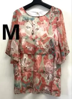 【美品】MARIA レイヤードデザイン 半袖チュニック オレンジ系　サイズM