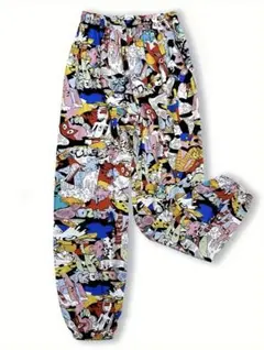 【新品未使用】カラフルキャラクター柄 ジョガーパンツ 春夏