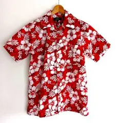 AITOZ かりゆし アロハシャツ 赤 花柄ハイビスカス　Sサイズ