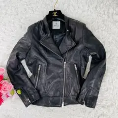 未使用に近い✨ナノユニバース 軽くて柔らかいライダース 羊革 ダブル 黒 銀 S