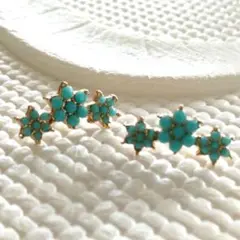 ターコイズフラワースタッドピアス