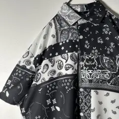 【美品】デッドストックバンダナ柄ペイズリー唯一無二モノトーン白黒ヴィンテージ個性