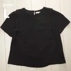 grove 黒 半袖プルオーバーシャツ トップス ブラウス　イージーケア　Ｌ