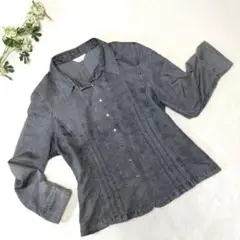【美品】長袖ブラウス　長袖シャツ　デニム柄　ブラック　M