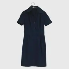 【Le souk prix d'or】シャツワンピース　半袖　ひざ丈　ネイビー